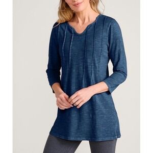 Soft Surroundings Lorena Blue Pintuck Tunic Top Size Petite Medium Cotton NEW